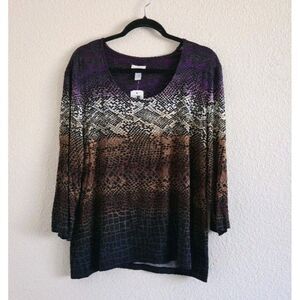 Chico's 3 Size XL Top Sassy Snake Skin Charlene Crewneck Blouse Stretch New